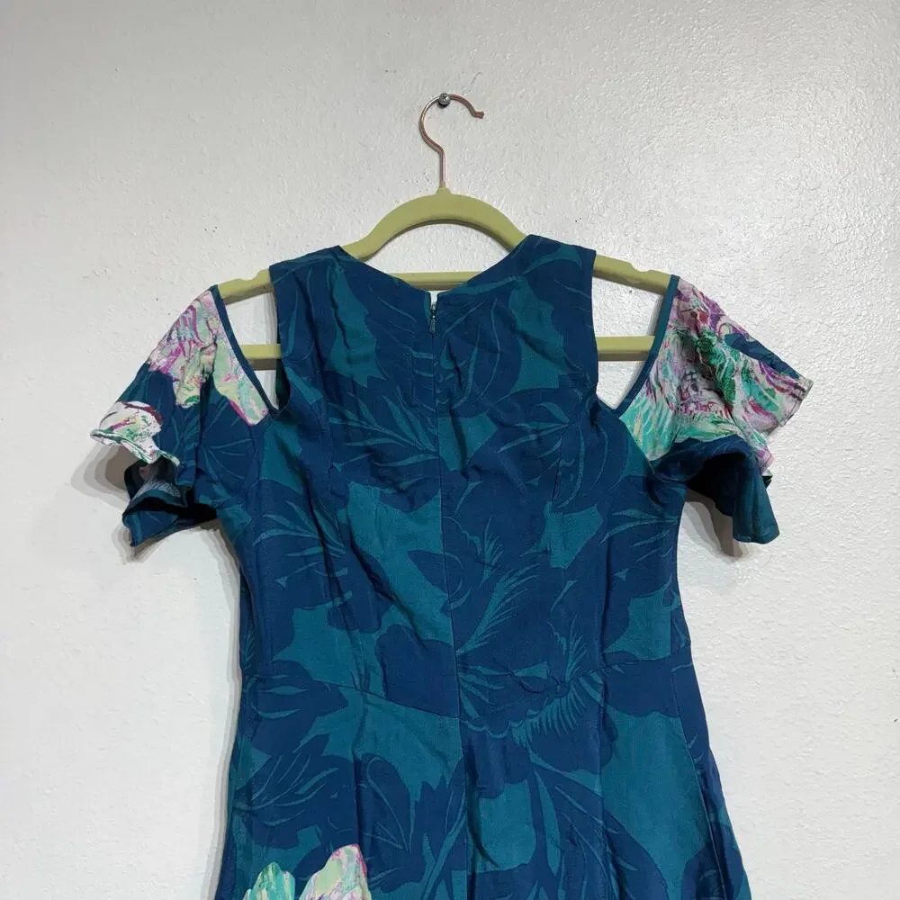 Anthropologie  Maeve Teal Elia Cold Shoulder Floral Mini Dress Sz 2 NWT - Picture 11 of 15